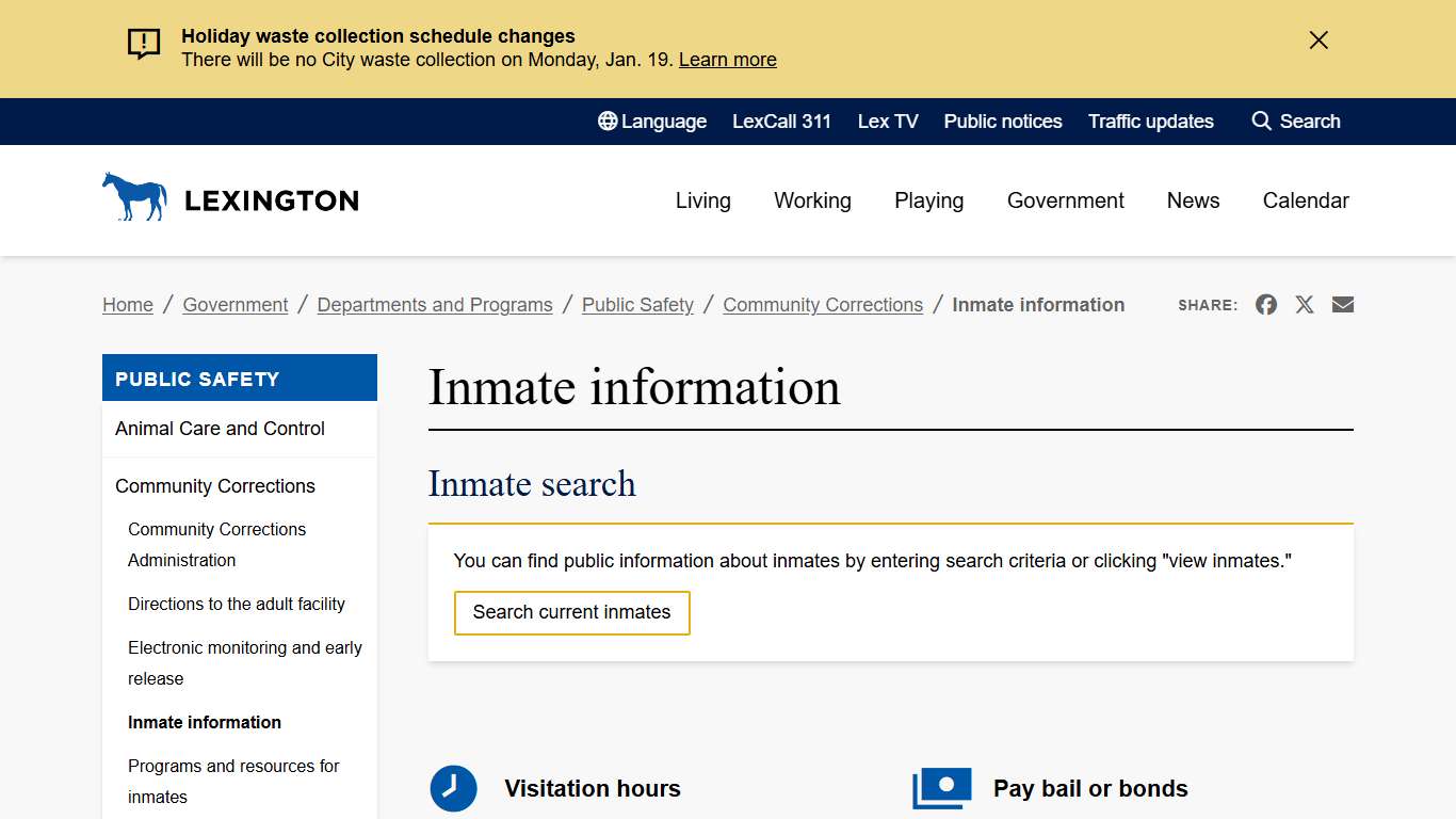 Inmate information | City of Lexington, Kentucky